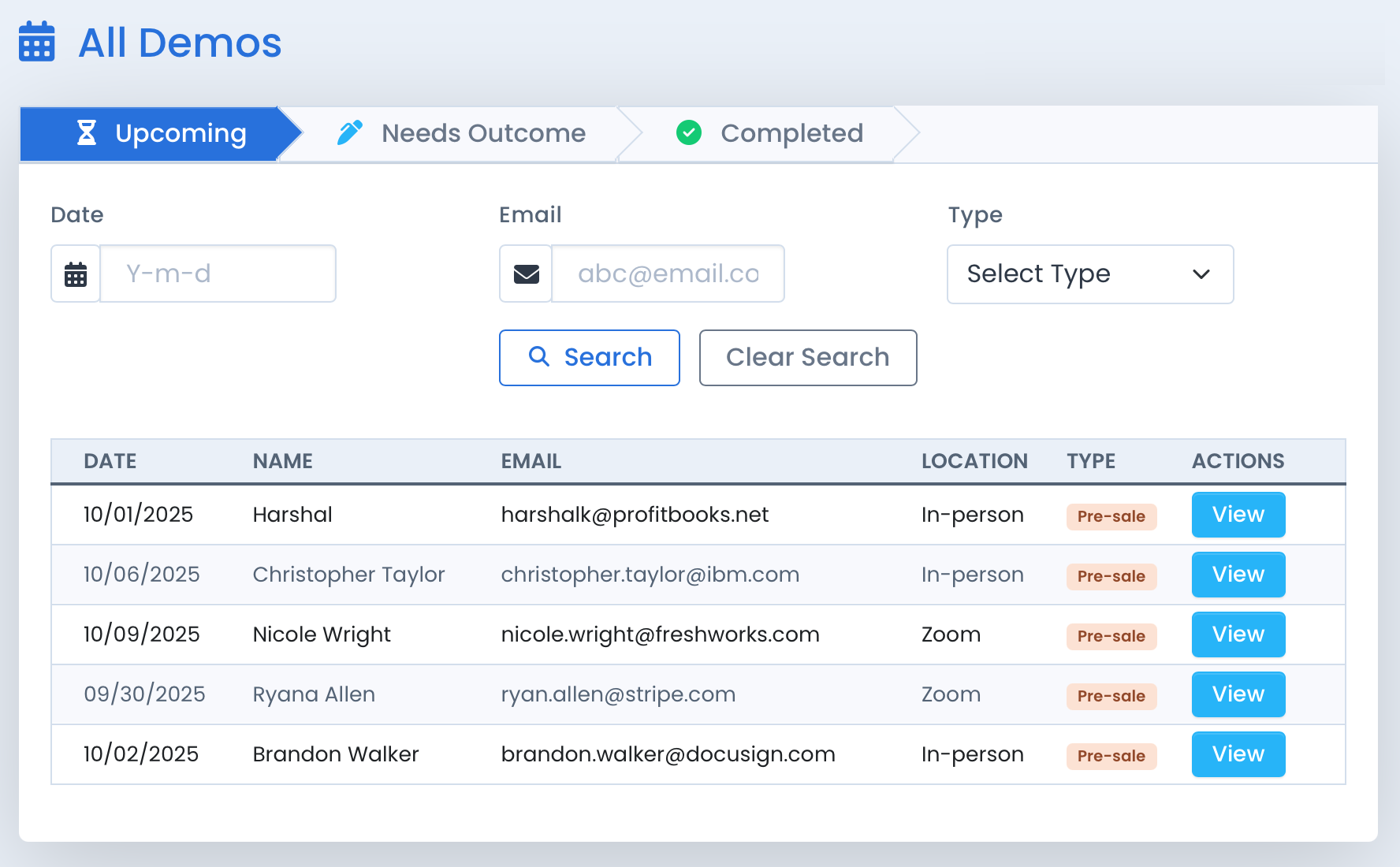 All Demos Calendar Interface