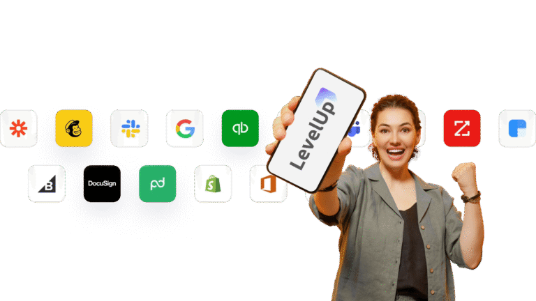 Person with phone and CRM logos